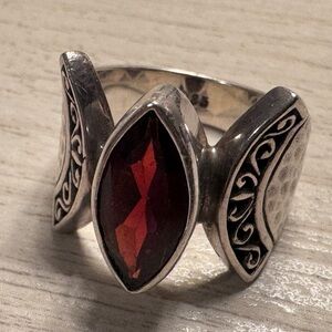 Elegant Silver and Red Gemstone Ring